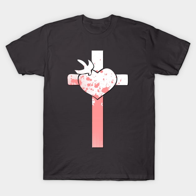 Pink and White Cross T-Shirt by AlondraHanley